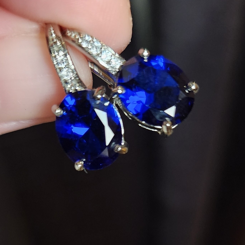 Sterling Silver With Simulated Blue Sapphire Lever Back Earrings NWOT